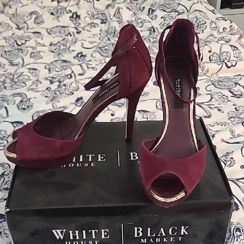 White House Black Market Deep Red Peep-Toe Heels